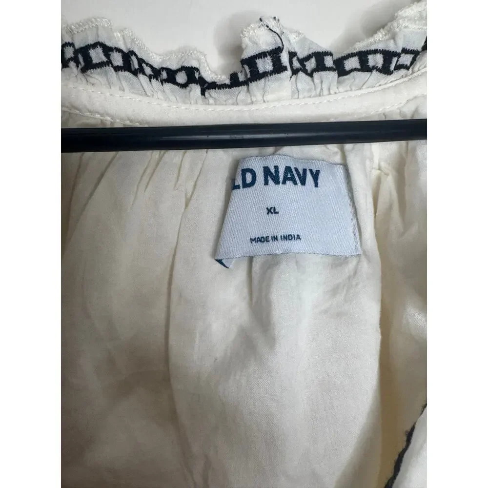 Old Navy Embroidered Mini Swing Dress XL Boho Cottage Pockets 100% Cotton - Picture 5 of 6